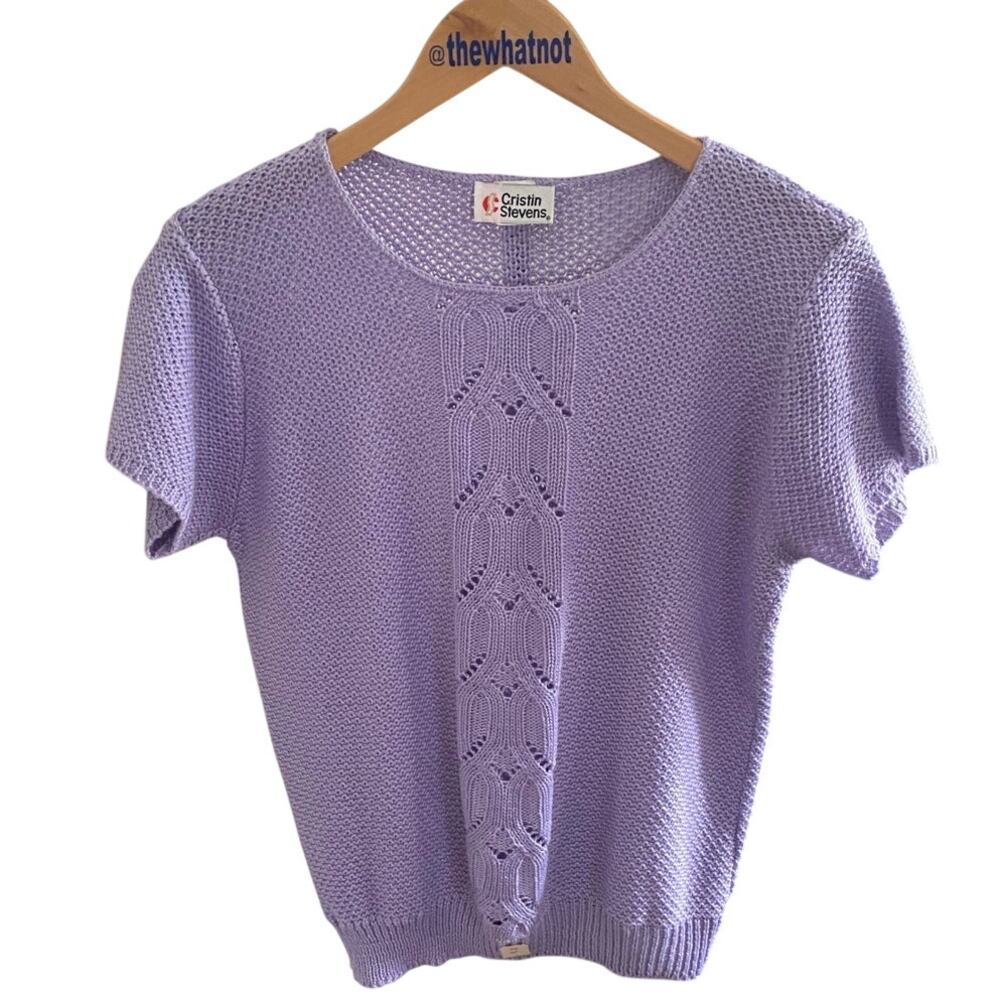 Vintage Cristin Stevens Lilac Knit Short Sleeve Sweater USA - Picture 3 of 16